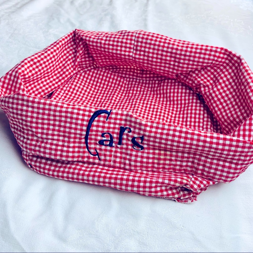 Pottery Barn Kids red gingham checkered basket liner for cars hot wheels…